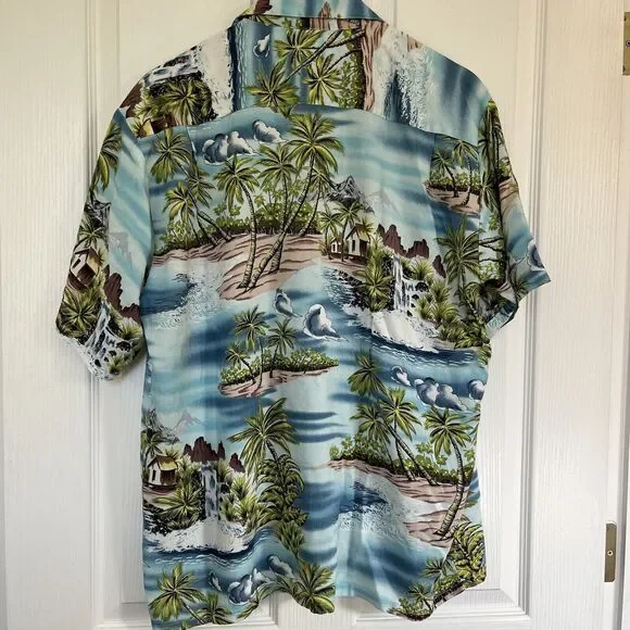 Ocean Current Hawaiian Short Sleeve Button Up Shirt Men M Colorful Rayon Vtg - Picture 3 of 7